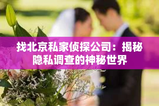 找北京私家侦探公司：揭秘隐私调查的神秘世界